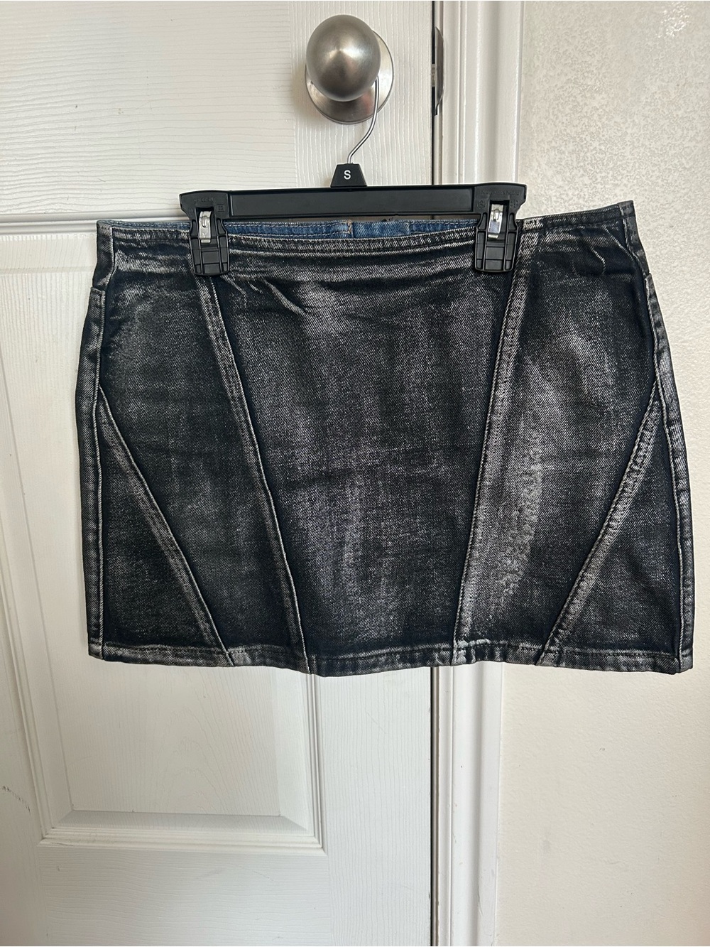 Women's Black Washed Denim Mini Skirt